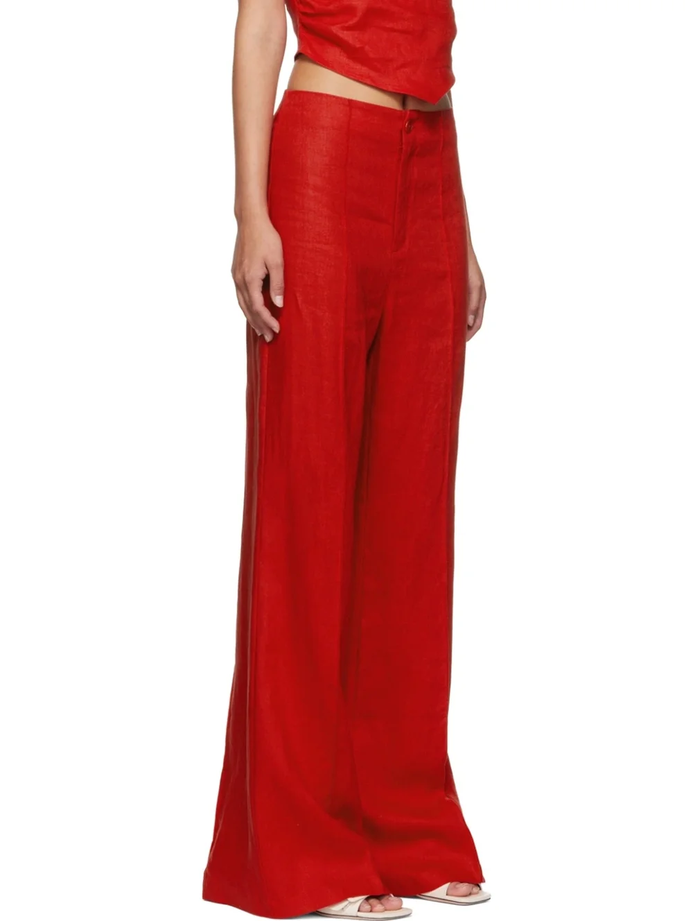 REFORMATION Silvie Linen Wide Leg Pants In Lipstick Red Size 10
